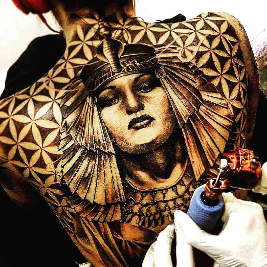 egyptian tattoo on full back